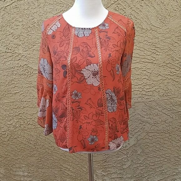 Tops - Fall Themed Bell Sleeve Embroidered Blouse C4